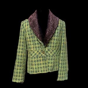 RTQ womens blazer, lime green tweed with removable faux collar